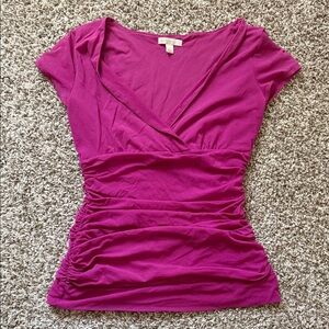 Y2K New York & Company Magenta Ruched Wrap-Front Short Sleeve Top